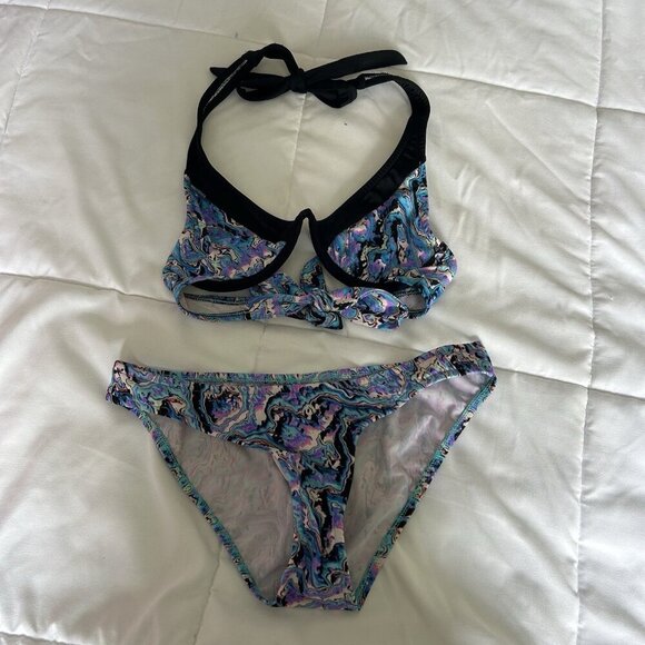 Vintage Venus Swimsuit Bikini Bathing Suit Blue Y2K 90 Womens 4 A Summer Beach - Picture 1 of 5